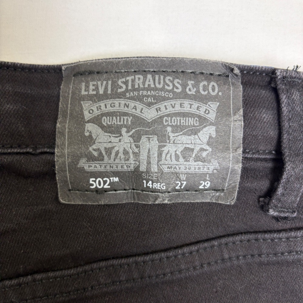 Levis 502 Regular Taper Boys Jeans Black Size 14 Reg 28x28 Adjustable Waist - Picture 9 of 9